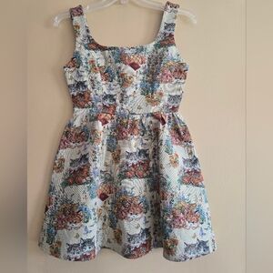 Cat Cider Multicolor Cat Print Midi Dress Upholstry Fabric Size S